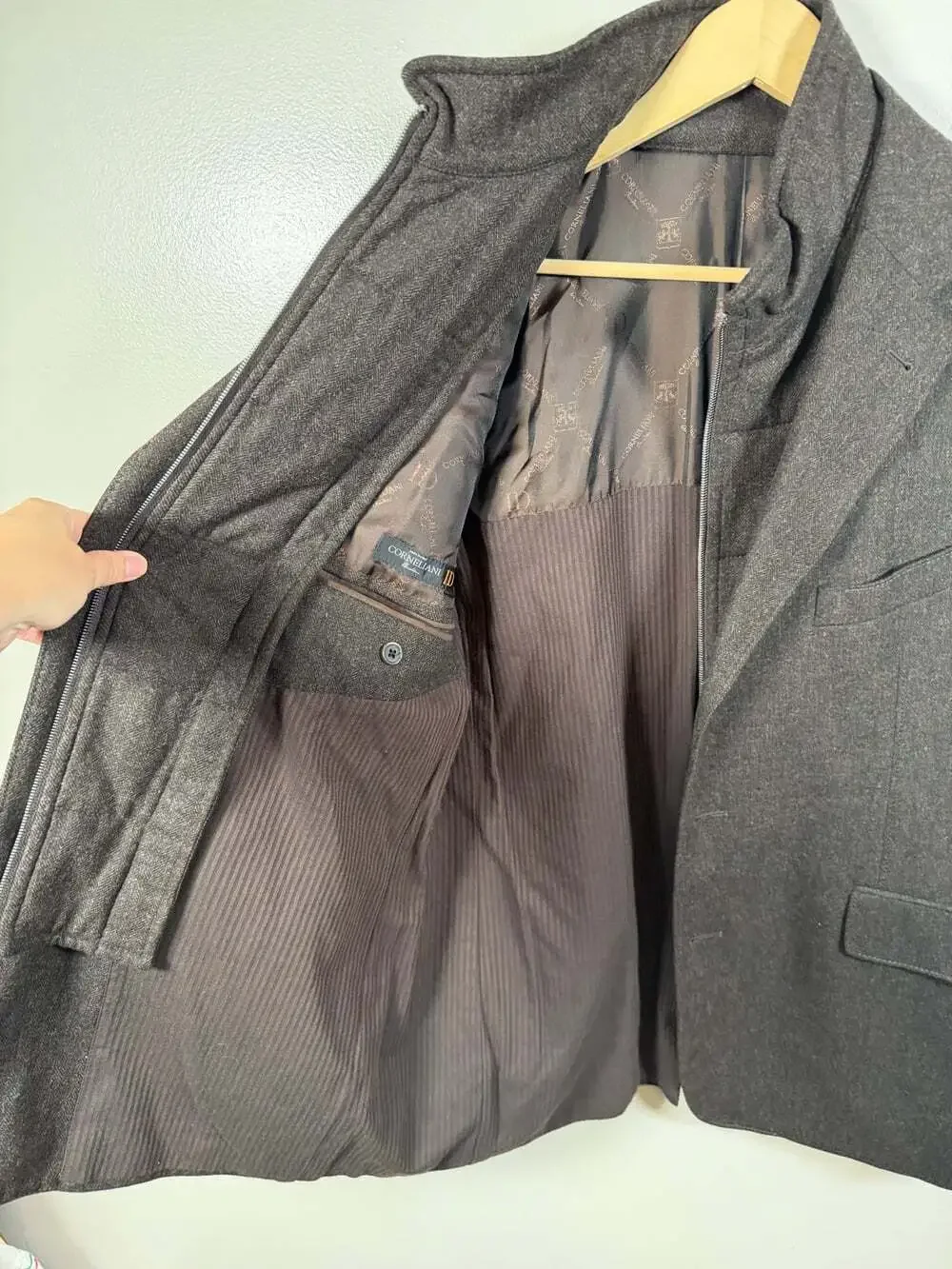 Corneliani ID Sport Jacket Cashmere Wool Size US 44 IT 54 Detachable Vest Brown